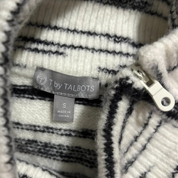 T by Talbots Cozy Black White Stripe Funnel Neck Sweater – Size S - Picture 5 of 5